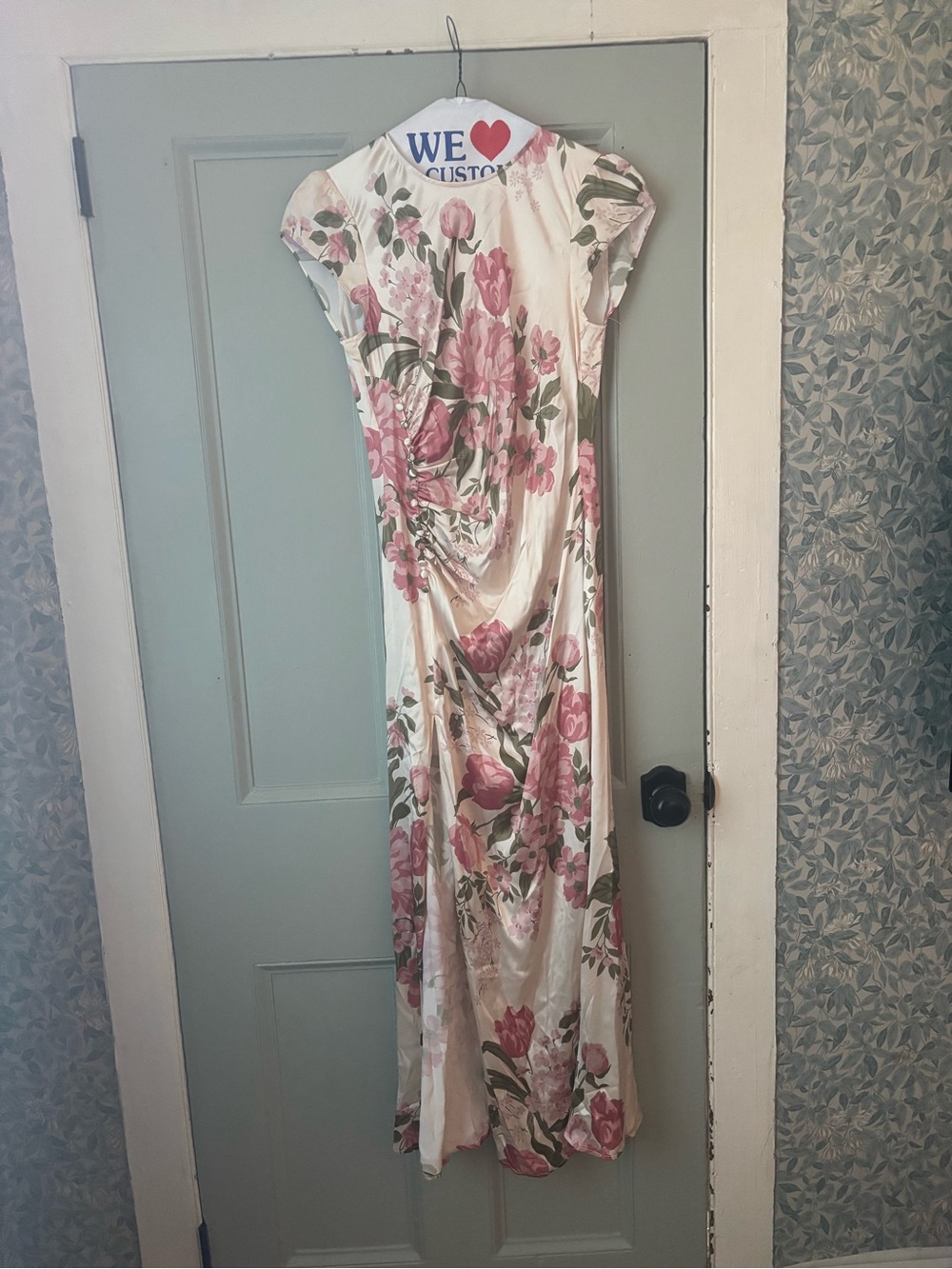 Reformation bridesmaids or wedding guest dress pink silk floral